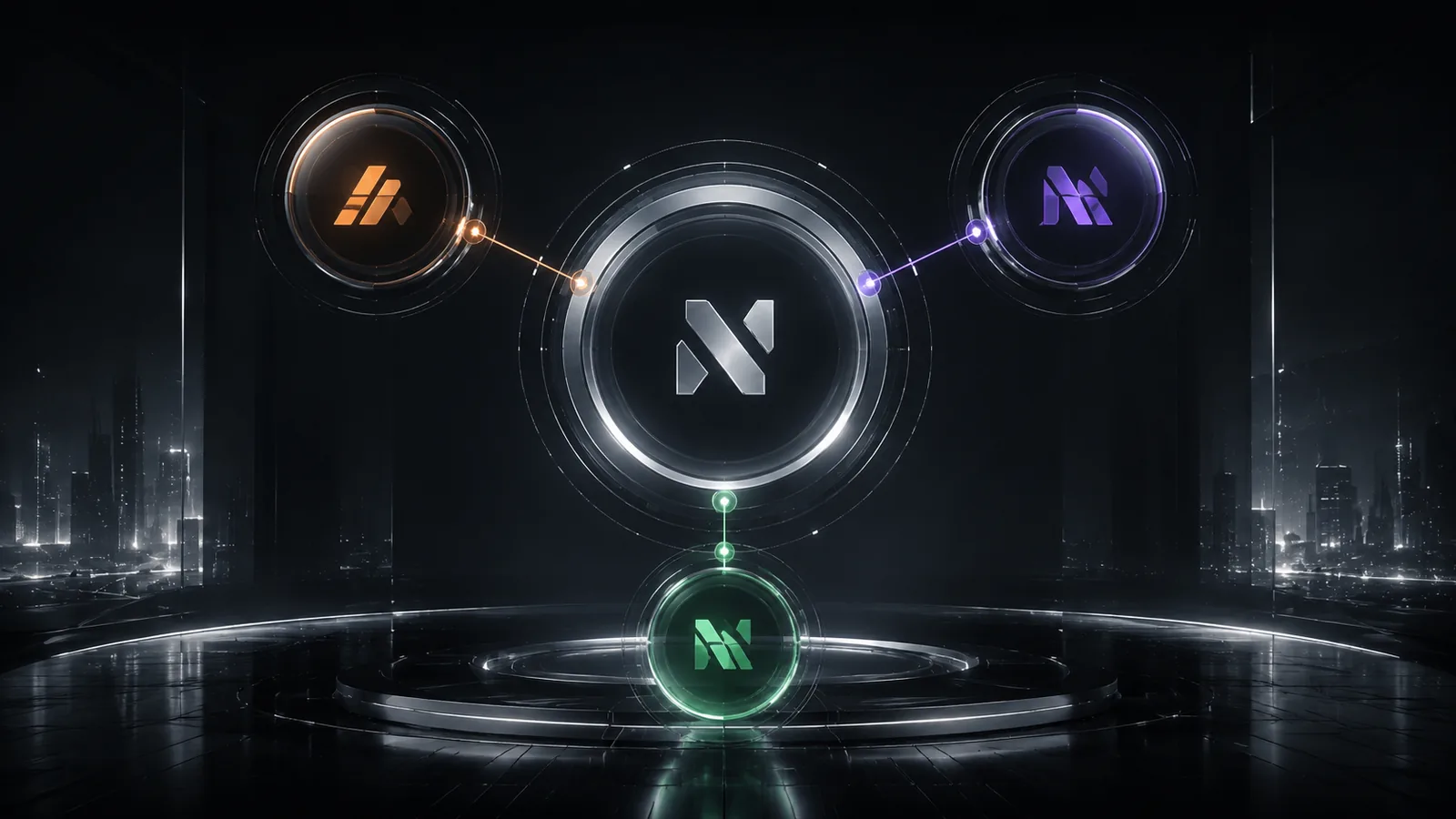 Hub futurista conectando o Grupo NOVRA às suas unidades de negócio